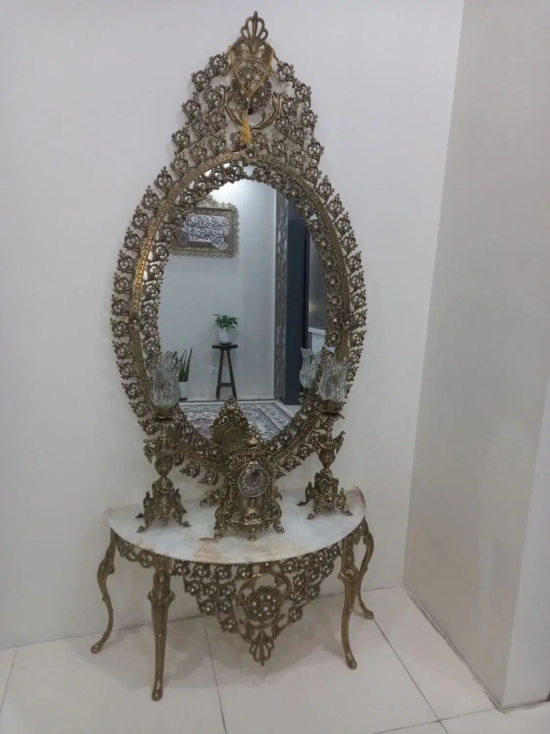 اینه کنسول برنز و ساعت و شمعدان.ساعت و میز برنز|بوفه، ویترین، کنسول|اسلام‌شهر, شهرک مهدیه|دیوار