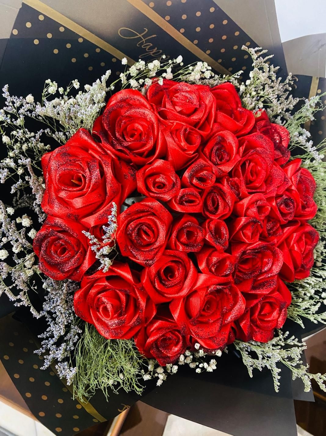 دسته گل رز روبانی اکلیلی|گل مصنوعی|یزد, |دیوار