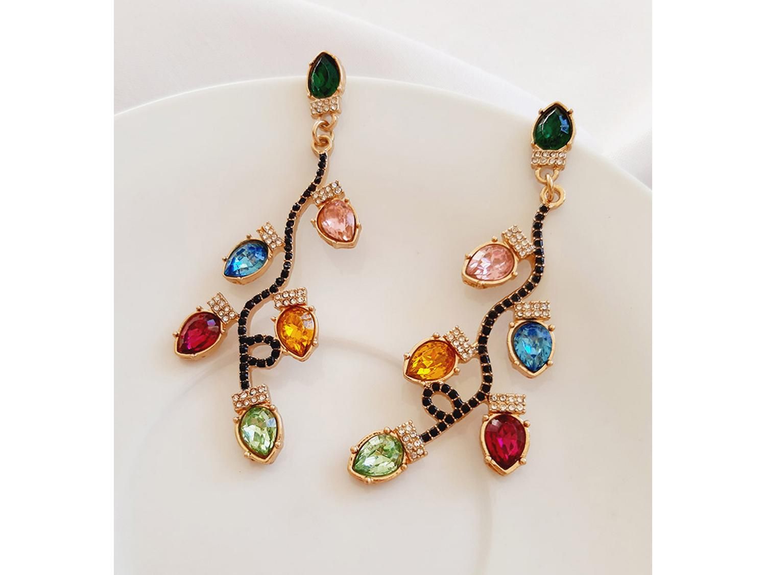 گوشواره آویز بلند نگینی چند رنگ|بدلیجات|کرمان, |دیوار