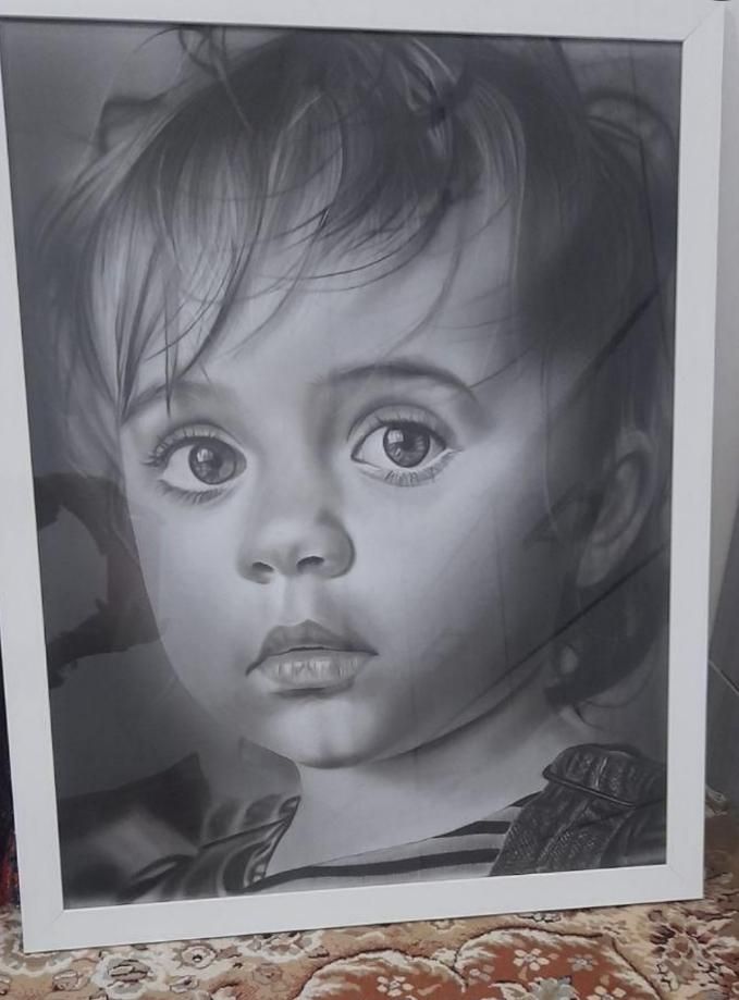 نقاشی چهره سیاه قلم و رنگی|تابلو، نقاشی، عکس|کرمان, |دیوار