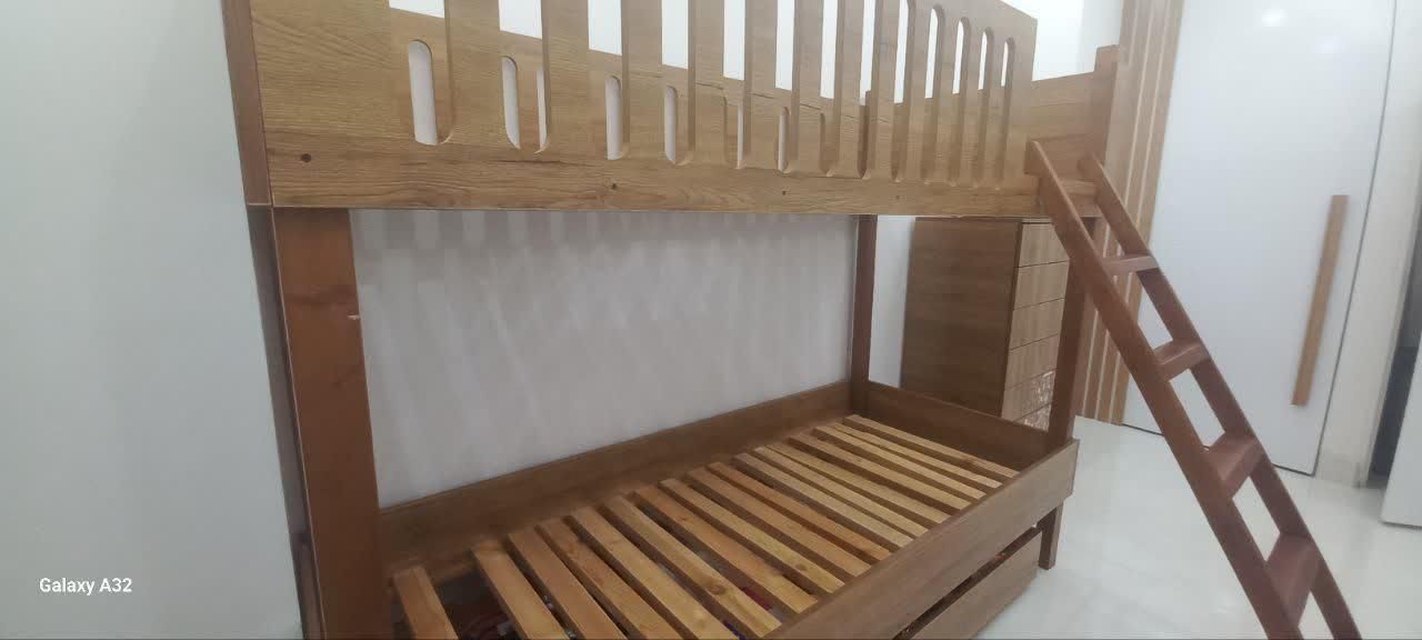 تخت دوطبقه چوب و ام دی اف|تخت و سرویس خواب|فومن, |دیوار