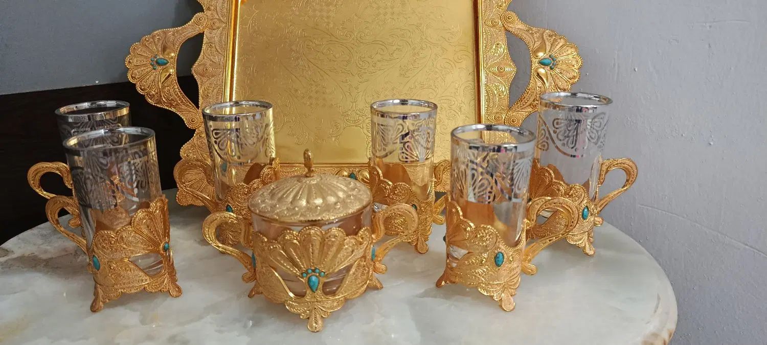 سرویس چای خوری فلزی طلای رنگ ثابت|ظروف سرو و پذیرایی|مشهد, توس فردوسی|دیوار