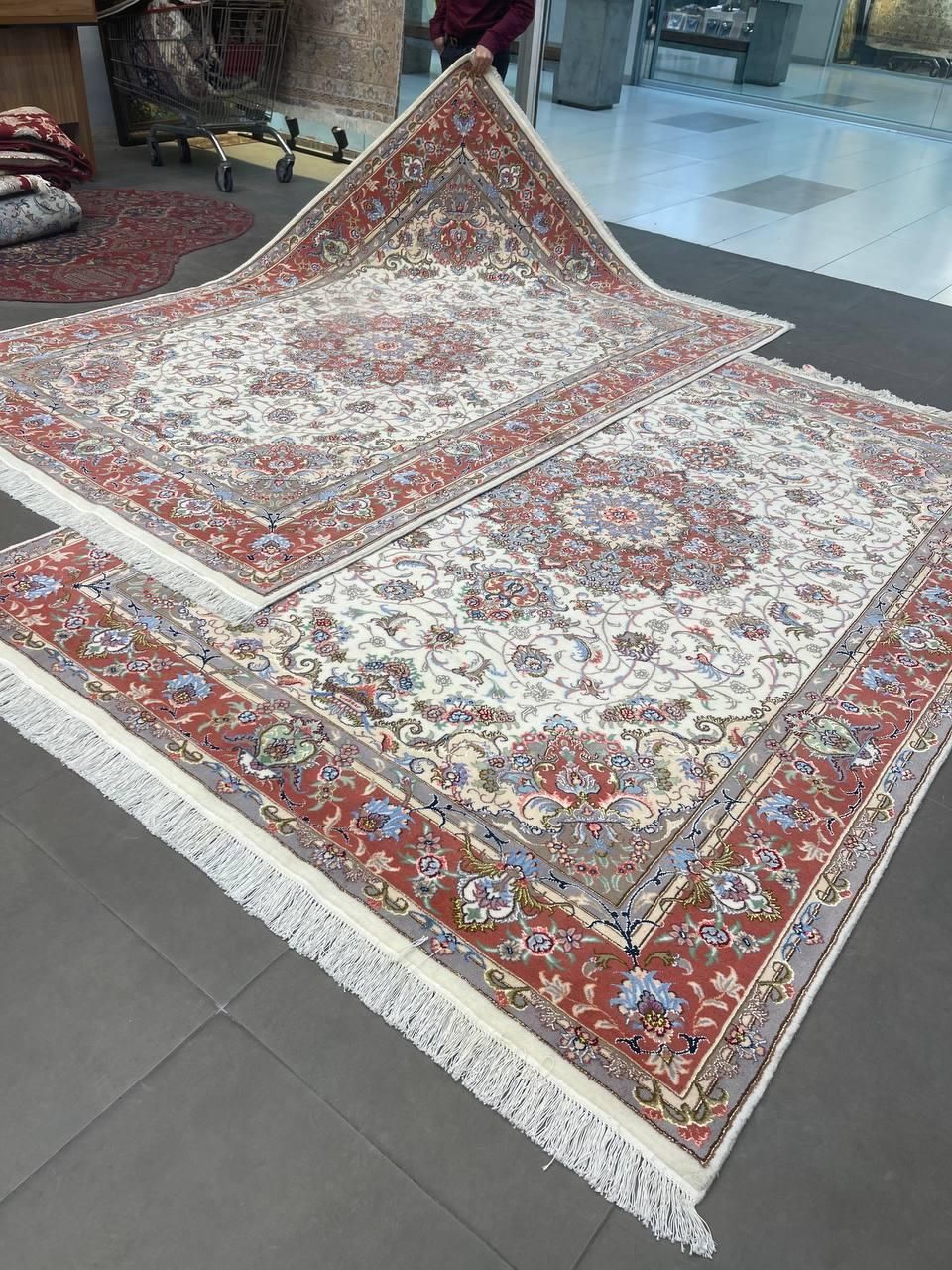 فرش دستباف(بساک)جفت ۶ متری طرح علیا مملو از ابریشم|فرش|مشکین‌دشت, |دیوار