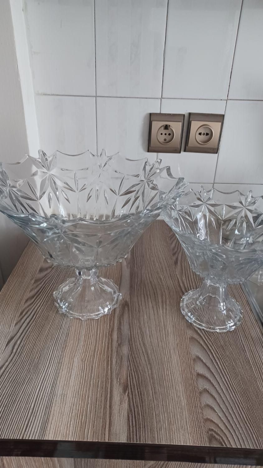 جا میوه‌ای کریستال وجای آجیل پایه دار|ظروف سرو و پذیرایی|ساوه, |دیوار