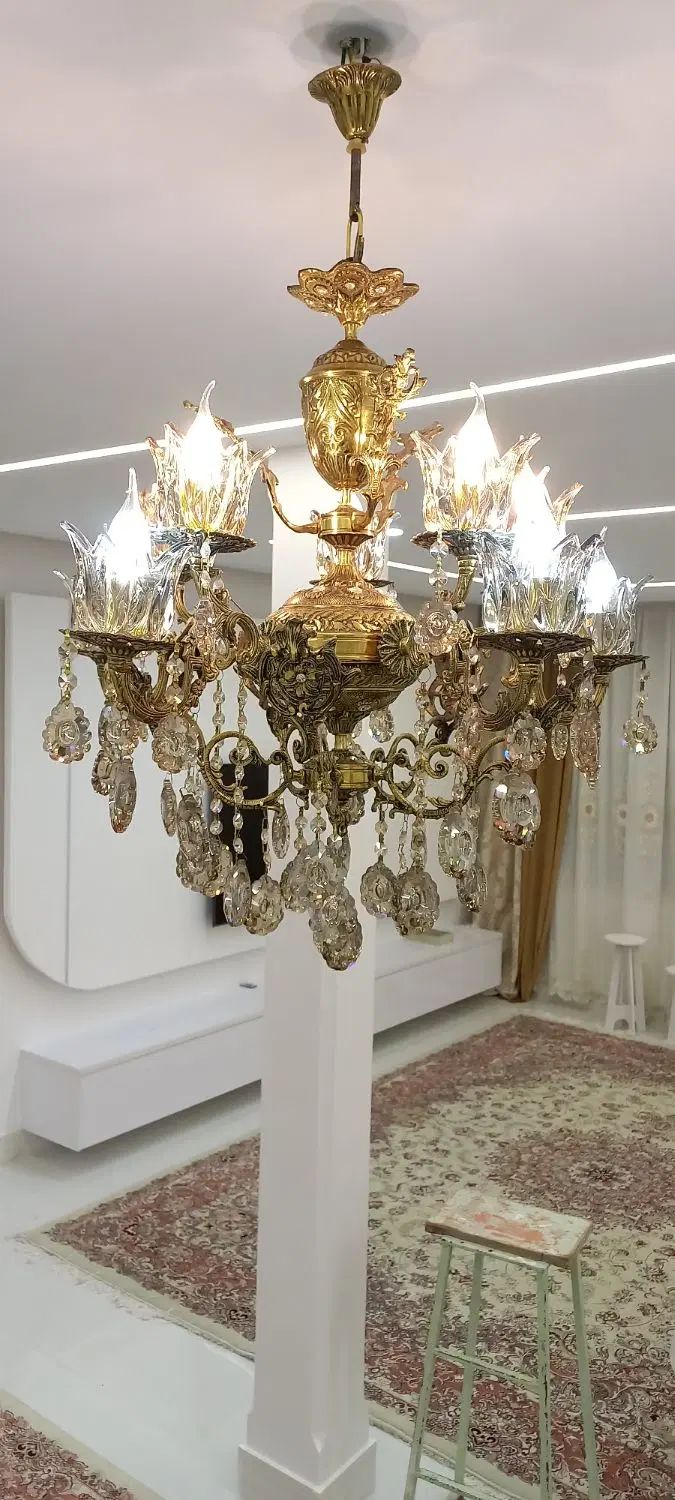 لوستر ۵ شاخه دوبل برنز ۴ عدد|لوستر و چراغ آویز|تهران, آبشار تهران (دریاچه)|دیوار