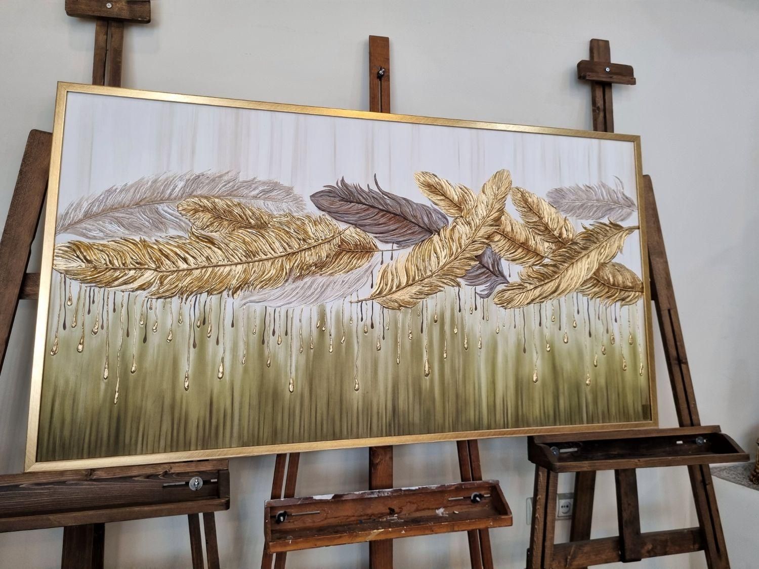 تابلو نقاشی فوق برجسته پرهای طلایی|تابلو، نقاشی، عکس|تهران, عباس‌آباد|دیوار
