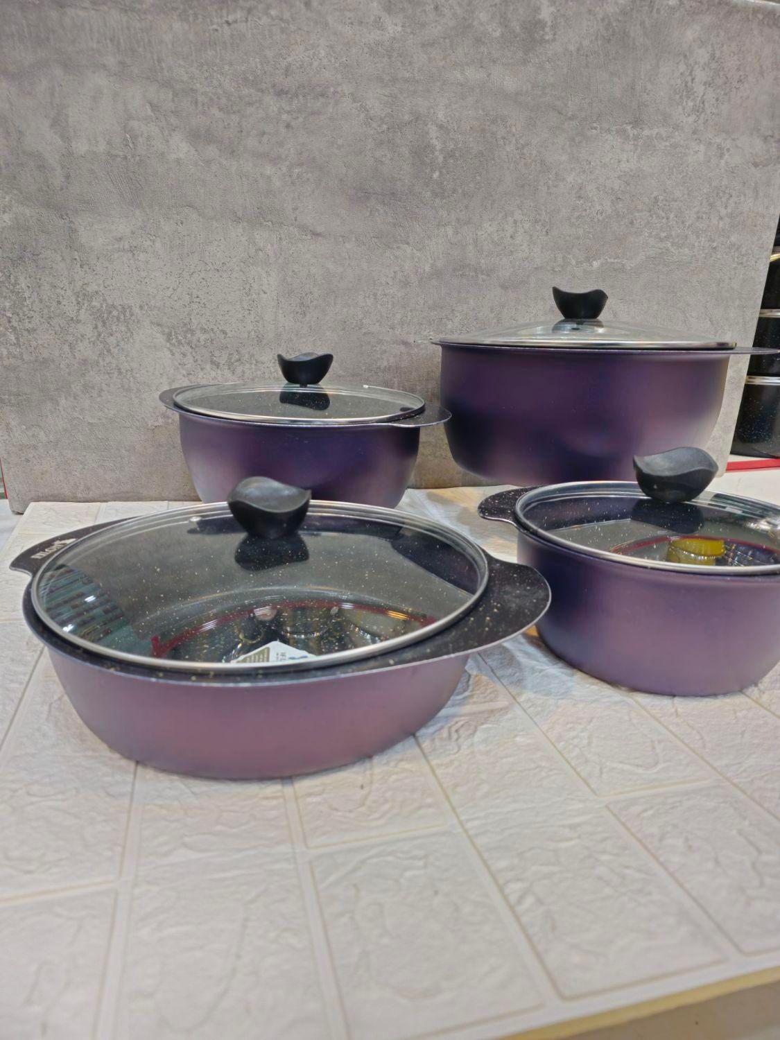 سرویس قابلمه و تابه 8 پارچه فیلون طرح چدن گرانیت|ظروف پختوپز|قم, ولیعصر|دیوار