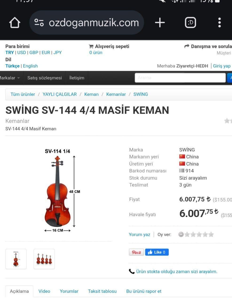 ویولون Swing SV-144 4/4|ویولن|نقده, |دیوار