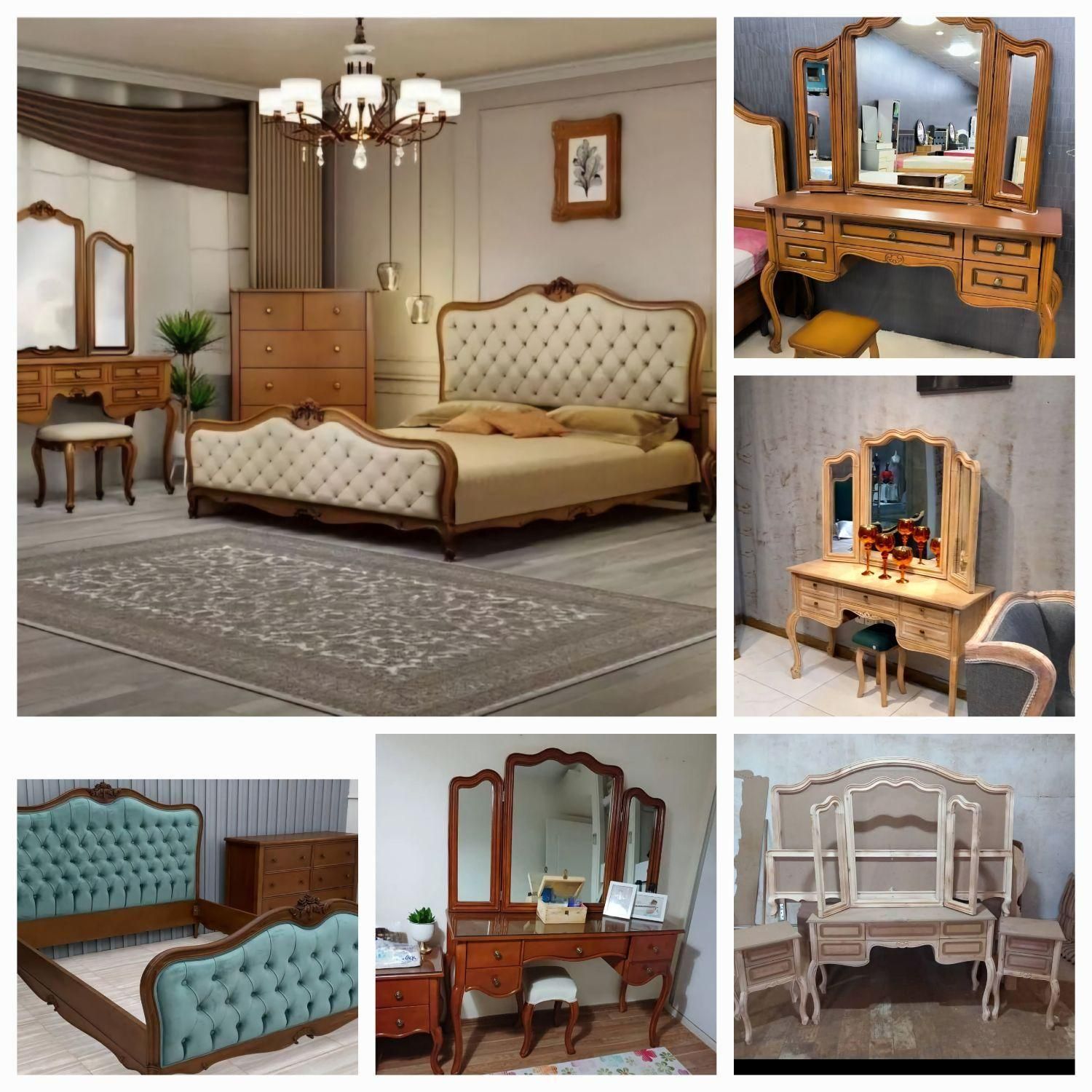 سرویس خواب کلاسیک ابزاری فرانسوی چنگی سه گل چوبی|تخت و سرویس خواب|قم, قلعه کامکار|دیوار