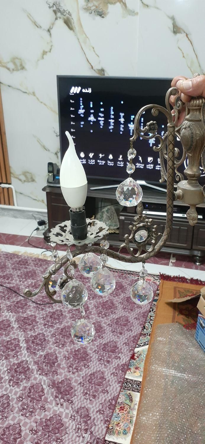 یکجفت لوستر کریستال با3باعدد برنز دواری شب خواب|لوستر و چراغ آویز|اندیشه, |دیوار