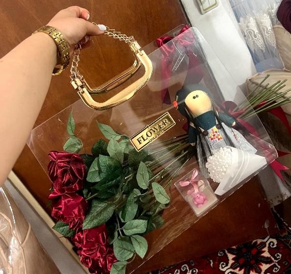 دسته گل روبانی و فلاور بگ و رز کهکشانی|گل مصنوعی|تبریز, |دیوار