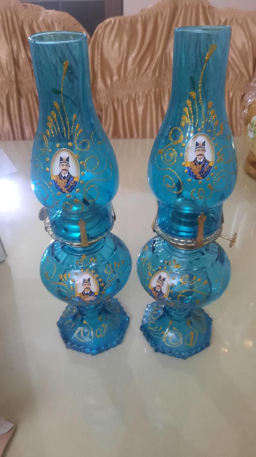 چراغ لاله تزیینی شاه عباسی یک جفت آبی|صنایع دستی و سایر لوازم تزئینی|تهران, جنت‌آباد جنوبی|دیوار