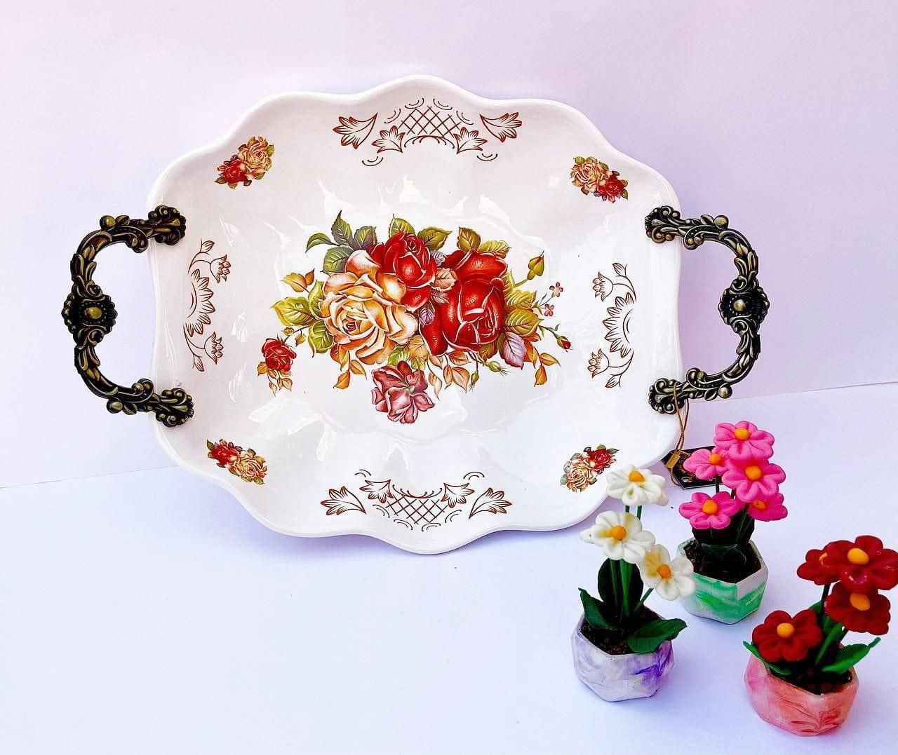 شیرینی خوری ومیوه خوری گلدار دسته پیوتر|ظروف سرو و پذیرایی|تبریز, |دیوار