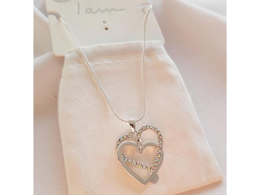 گردنبند زنجیری آویزدار قلب نگینی روکش نقره هفت رنگ|بدلیجات|قم, شهید رجایی|دیوار