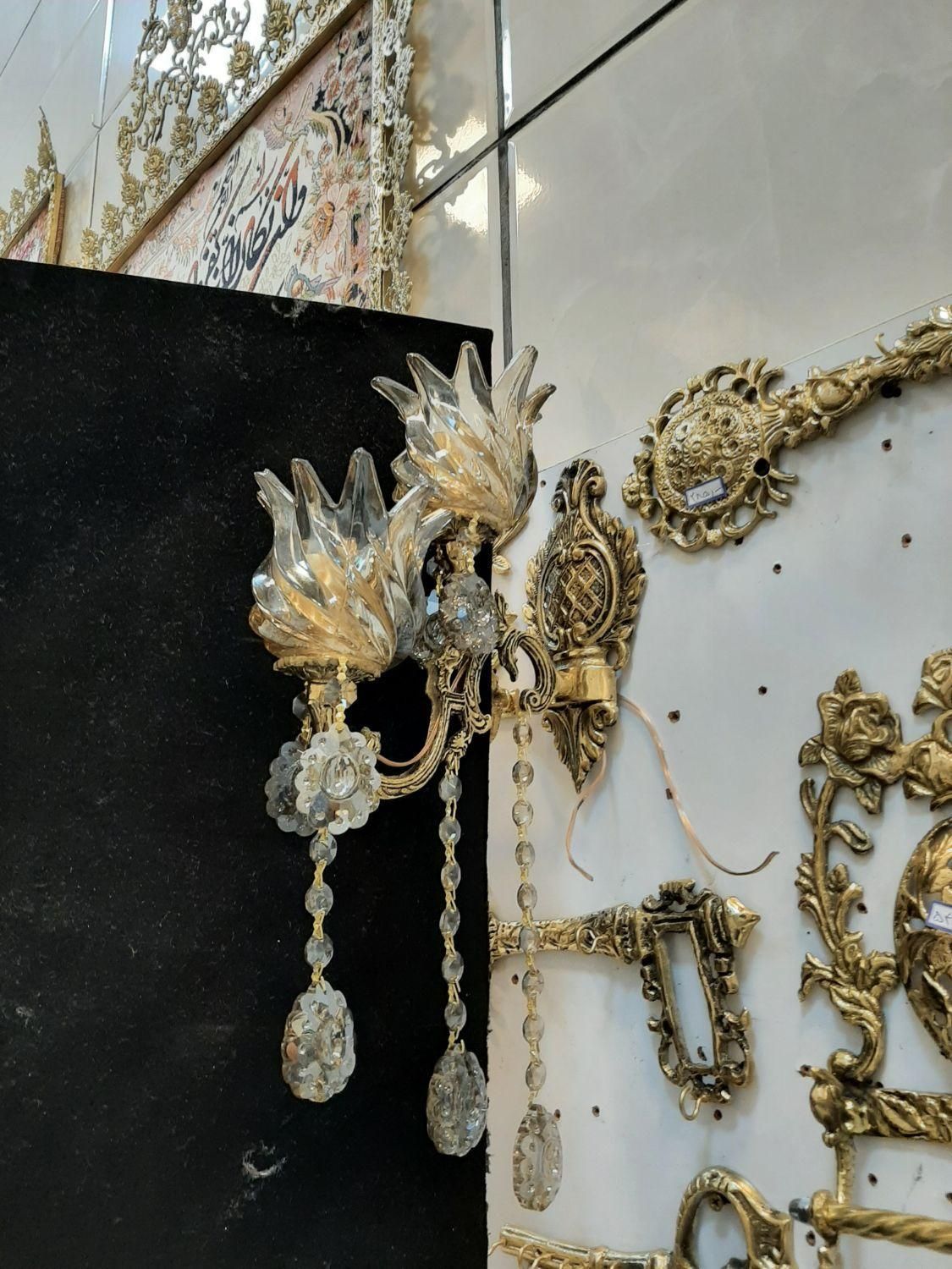 دیوارکوب لوستر دو شعله تجهیز برنز سوگلی|لوستر و چراغ آویز|زنجان, |دیوار