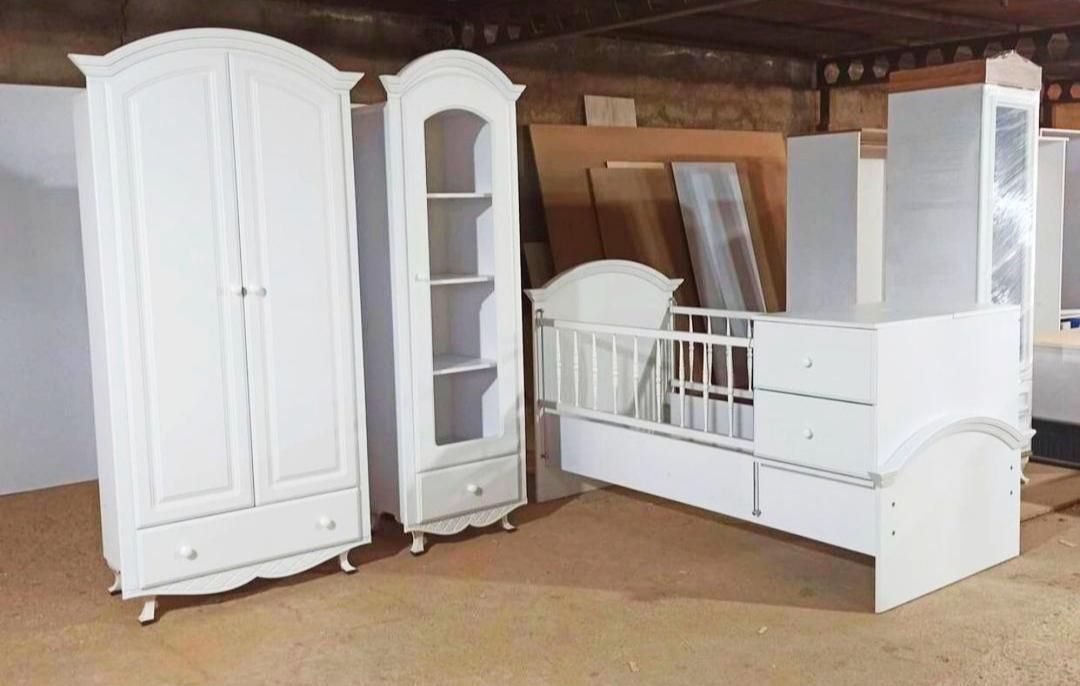 سرویس خواب کودک با تخت دومنظوره نوزاد نوجوان سفید|تخت و سرویس خواب|شهریار, شهریار|دیوار