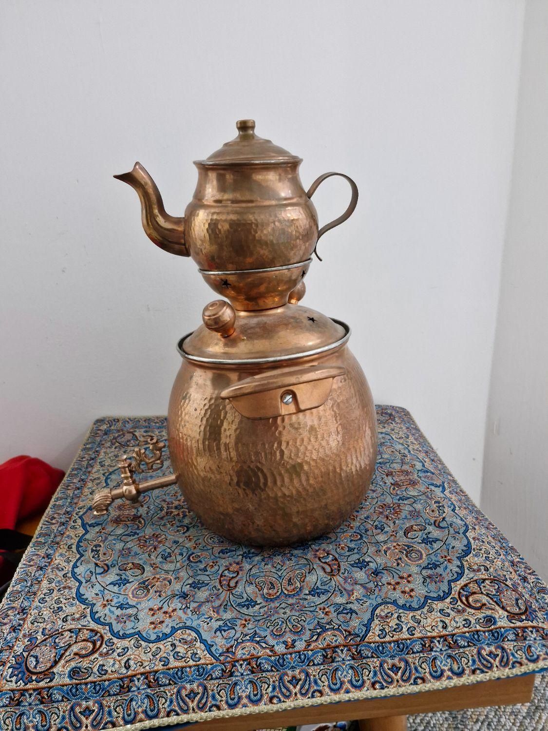 سماور وقوری مسی|سماور، چای‌ساز، قهوه‌ساز|جم, |دیوار