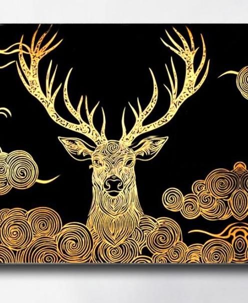 تابلو گوزن طلایی نقاشی مدرن برجسته چاپ درخت زندگی|تابلو، نقاشی، عکس|تهران, جنت‌آباد شمالی|دیوار