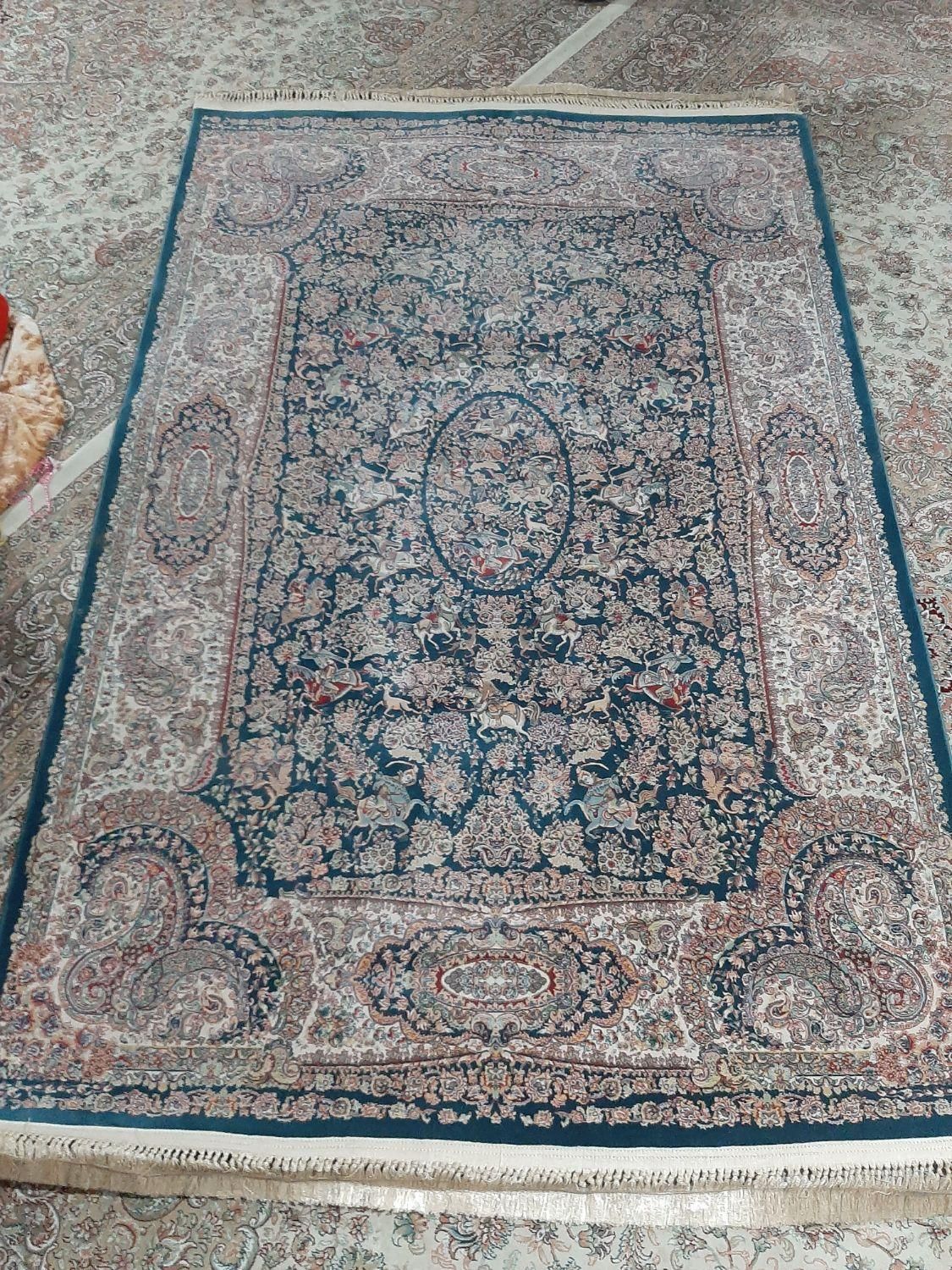 فرش طرح شکارگاه زمینه سورمه ای آکرلیک|فرش|تهران, آرارات|دیوار