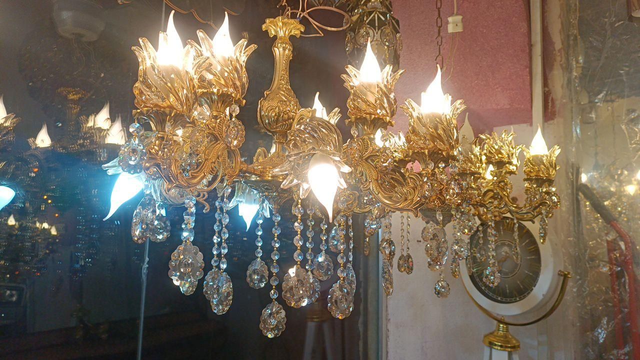 لوستر۸شاخه روبه پایین برنزخالص بااقساط بلند مدت|لوستر و چراغ آویز|تبریز, |دیوار