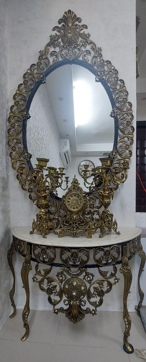 ست آیینه وشمعدان برنز اصل و سنگین|آینه|کاشان, فین کوچک|دیوار