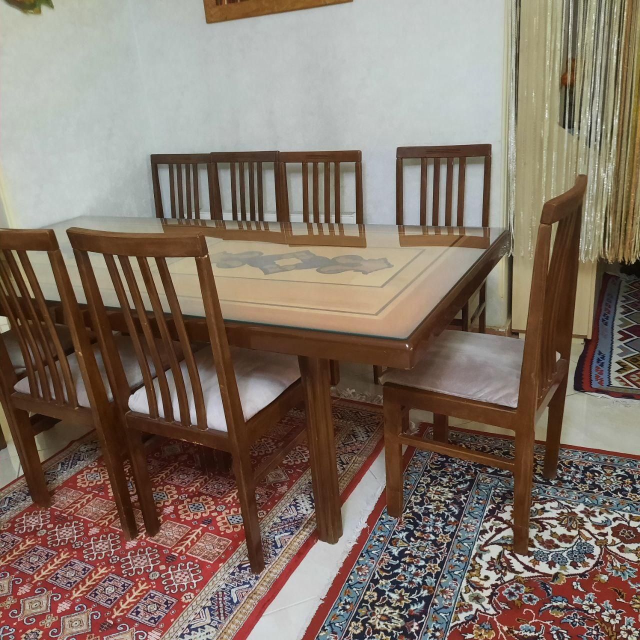 میز ناهارخوری ۸ نفره چوبی شیک با صفحه شیشه‌ای|میز و صندلی غذاخوری|تهران, جنت‌آباد شمالی|دیوار