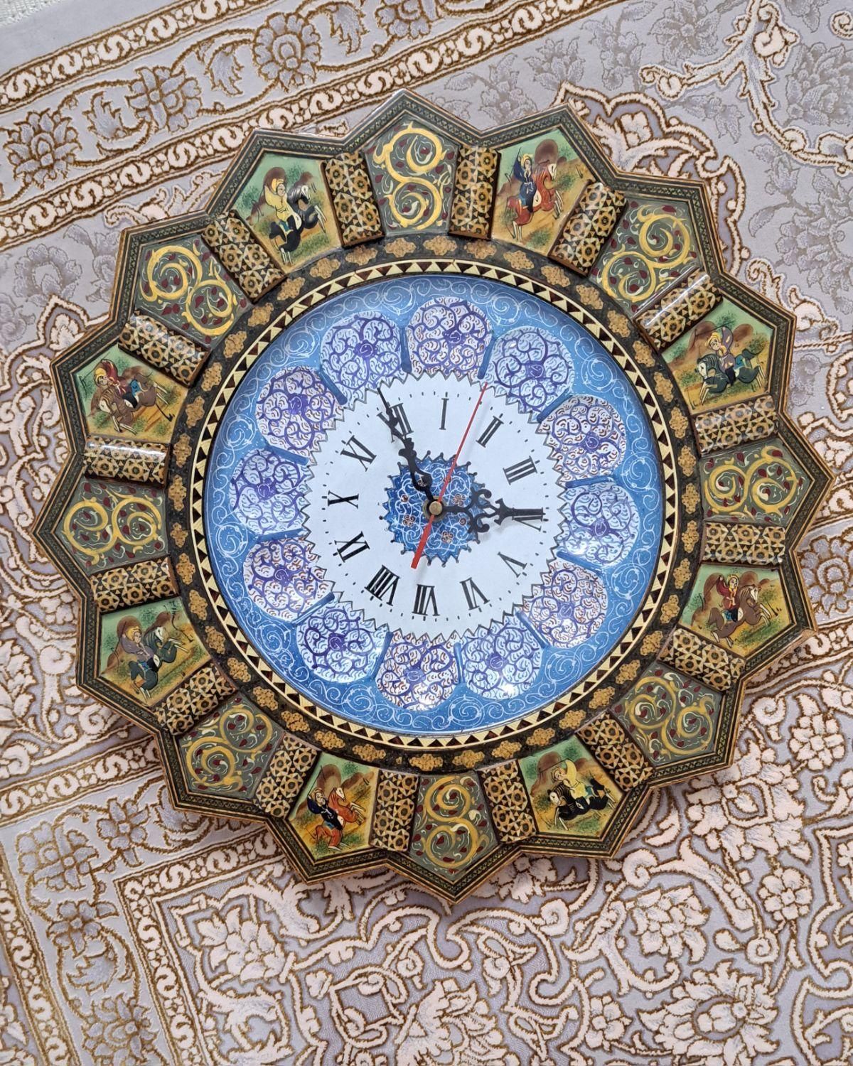 ساعت دیواری خاتم کاری و مینا کاری اصفهان طرح شکار|ساعت دیواری و تزئینی|لنگرود, |دیوار