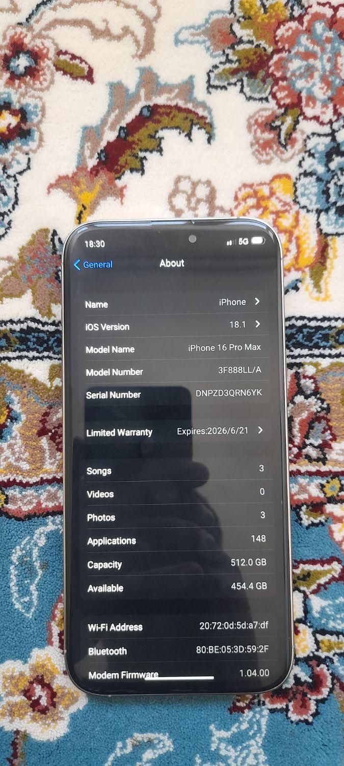 اپل iPhone 16 Pro Max با حافظهٔ ۵۱۲ گیگابایت|موبایل|سقز, |دیوار
