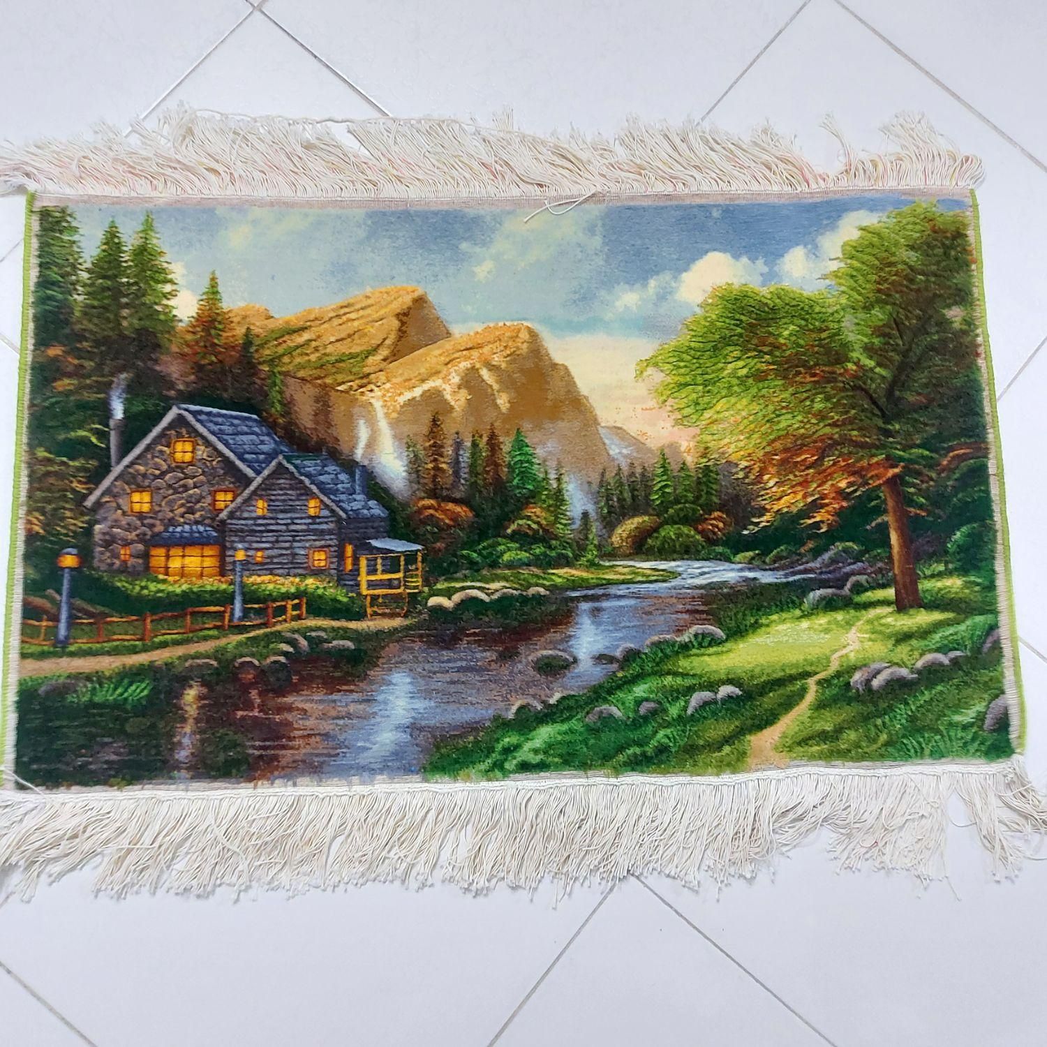 تابلوفرش منظره کلبه جنگلبان تابلو فرش دستبافت|تابلو فرش|مشهد, کوشش|دیوار