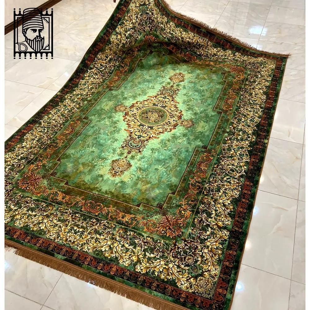 فرش طرح طلاکوب زمینه سبز صفاریان ۱۰۰۰نقشه|فرش|شیراز, عادل آباد|دیوار