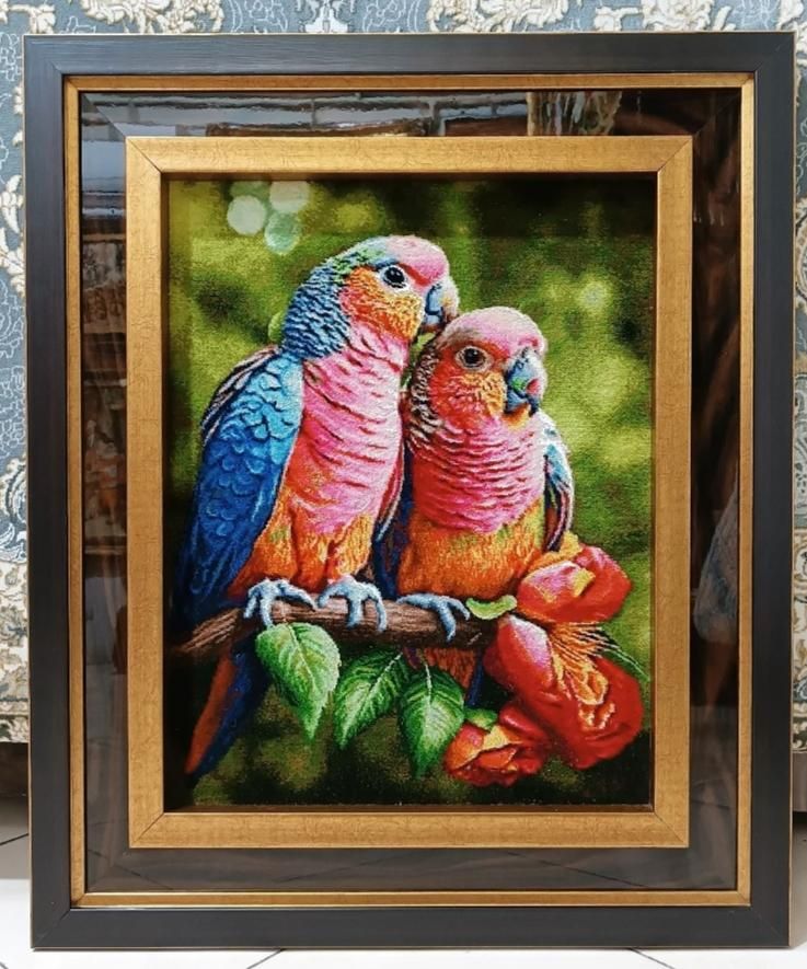 تابلو فرش دستباف تبریز/یک جفت مرغ عشق زیبا|تابلو فرش|تهران, استاد معین|دیوار
