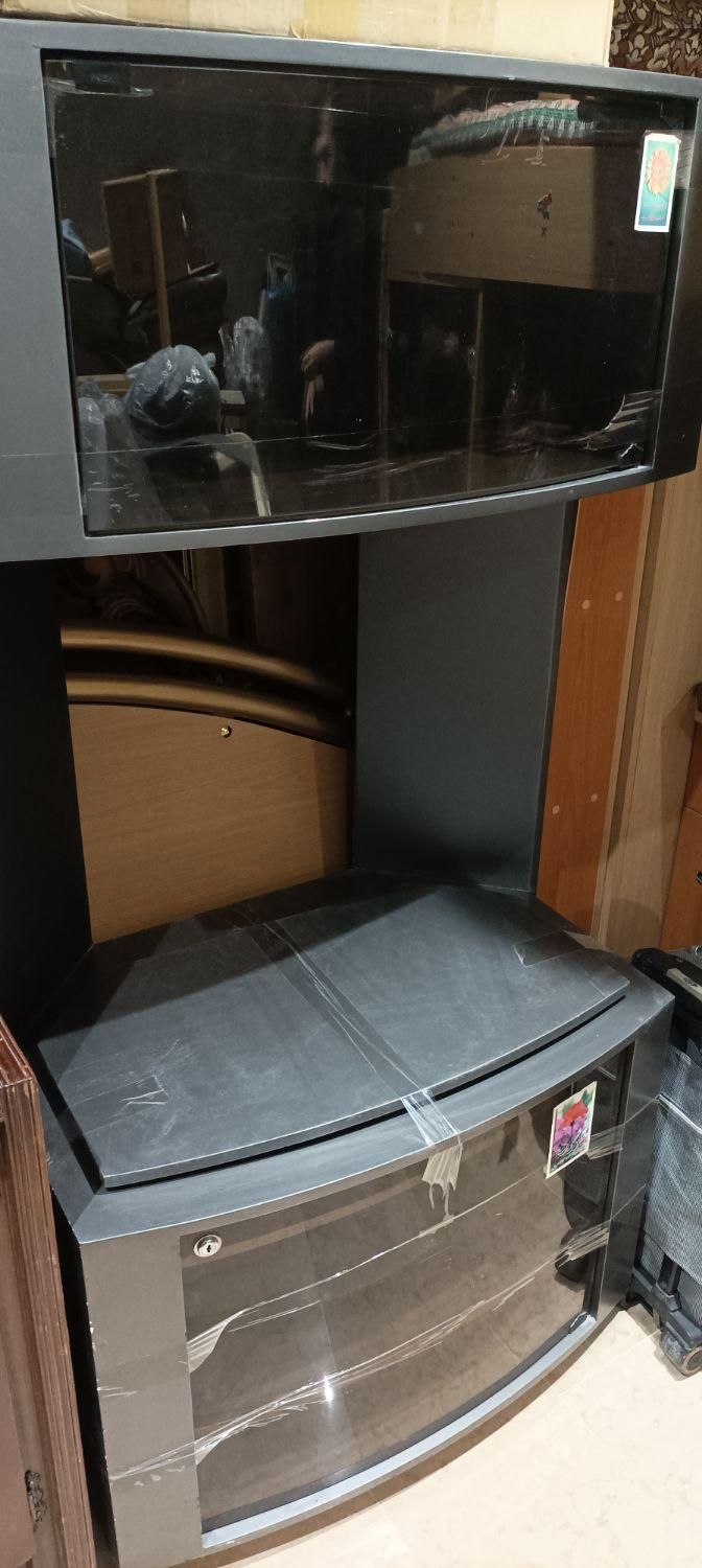 میز تلویزیون ویتریندار عمودی تمام چوب خاکستری|میز تلویزیون|تهران, مینیسیتی (شهرک نفت)|دیوار