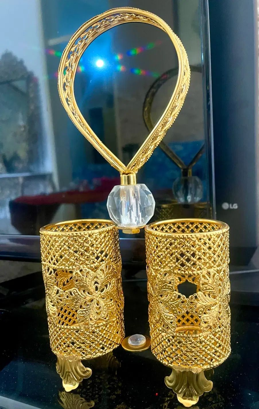 سینی چای خوری طلاکوب ۱۲نفره با ست چاقو چنگال|ظروف سرو و پذیرایی|شیراز, باغ تخت|دیوار
