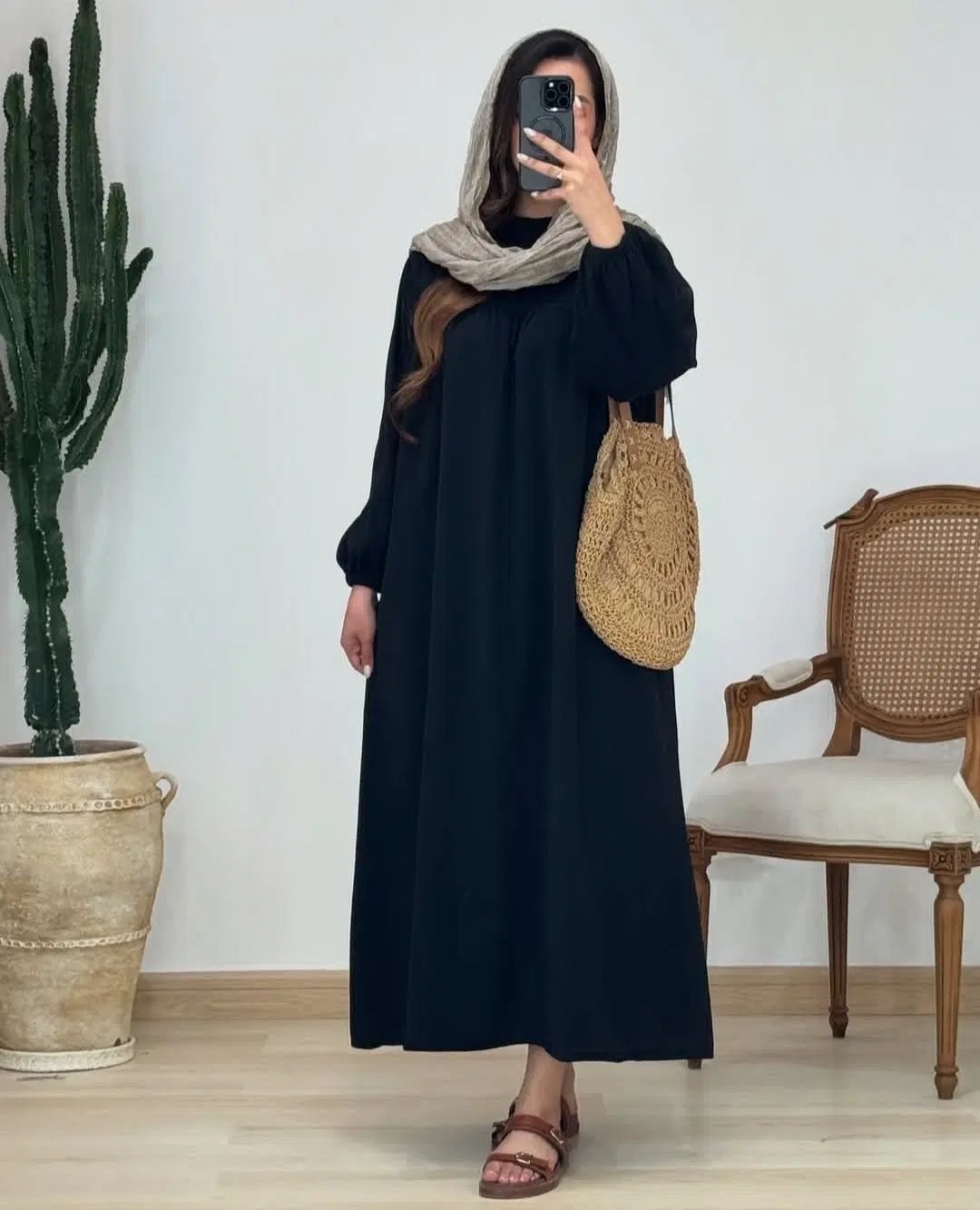 مانتو جنس کتان مشکی جلو بسته سینه چین دار|لباس|نورآباد, |دیوار