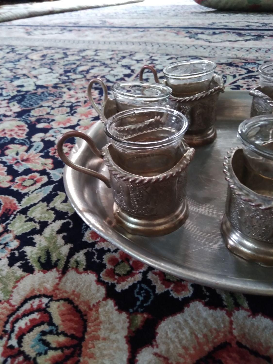 انگاره(چای خوری برنج)باسینی مس وقندان برنج|کلکسیون اشیاء عتیقه|کرمان, |دیوار