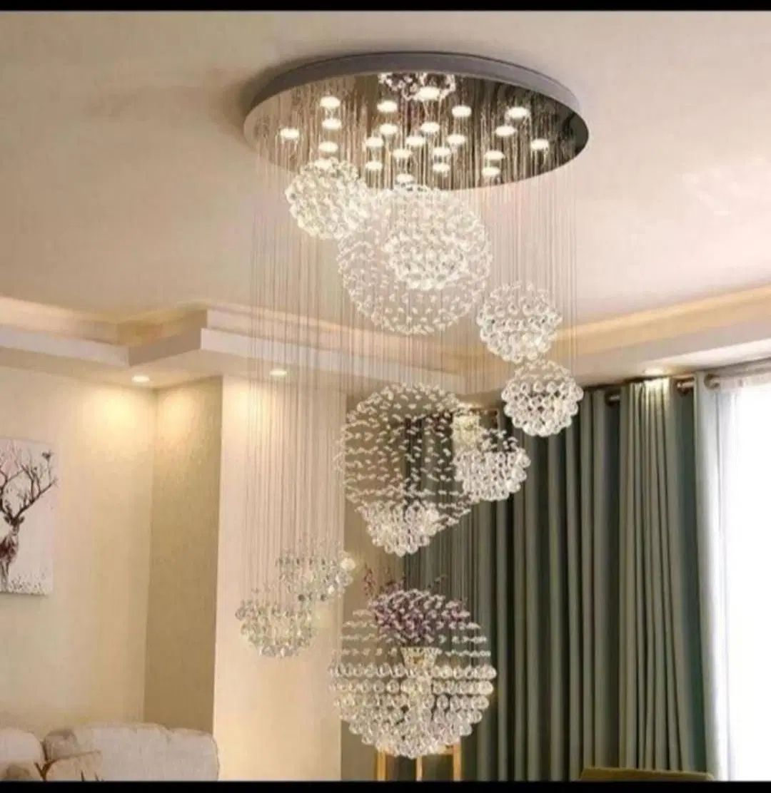 لوستر الماس. کریستالی بلند دوبلکسی کره. AC light|لوستر و چراغ آویز|تهران, سنگلج (شاپور)|دیوار