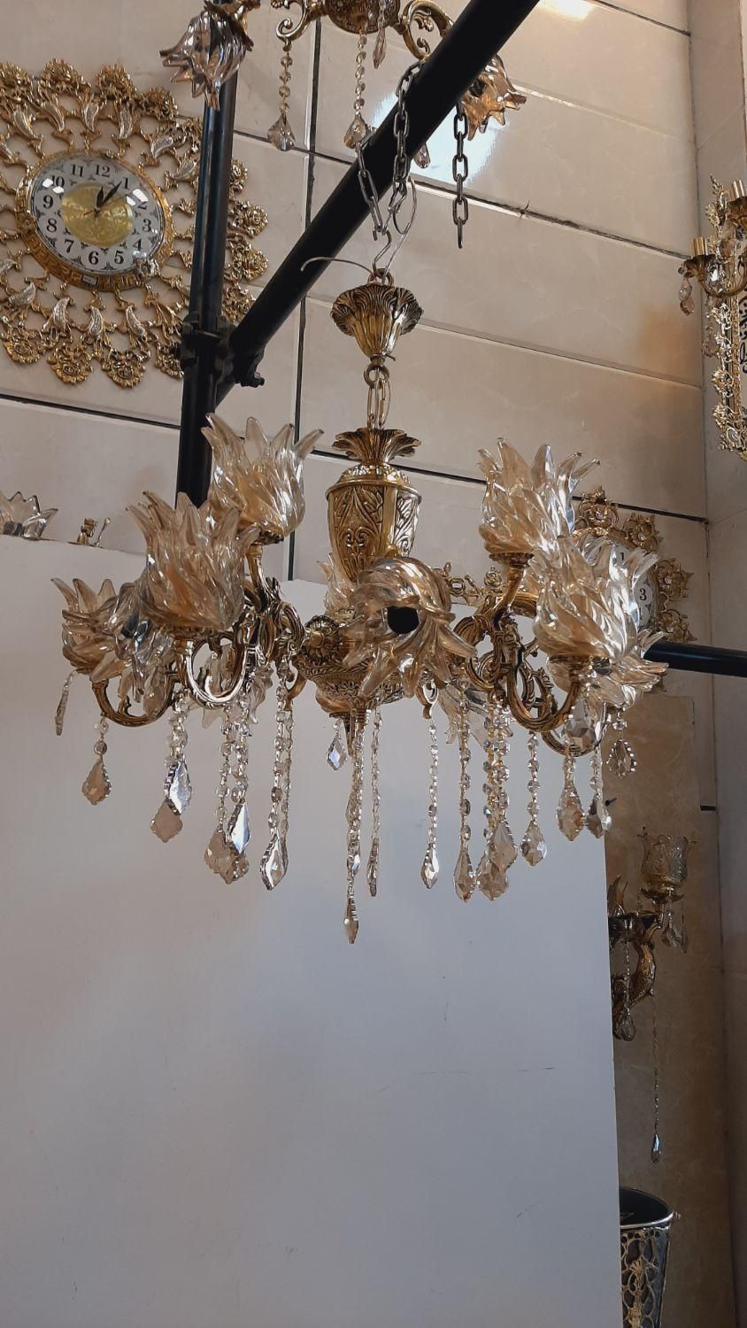 لوستر ۱۰شاخه ۱۵شعله واژگون سنگین پرکار برنز سوگلی|لوستر و چراغ آویز|زنجان, |دیوار