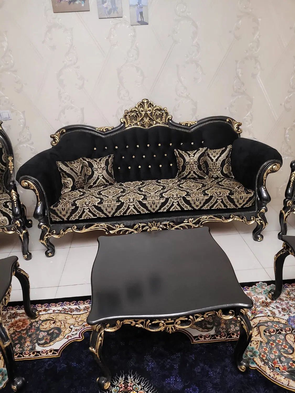 مبل سلطنتی ۹نفره چراغان با جلومبلی وعسلی تمام راش|مبلمان خانگی و میز عسلی|بهارستان, |دیوار
