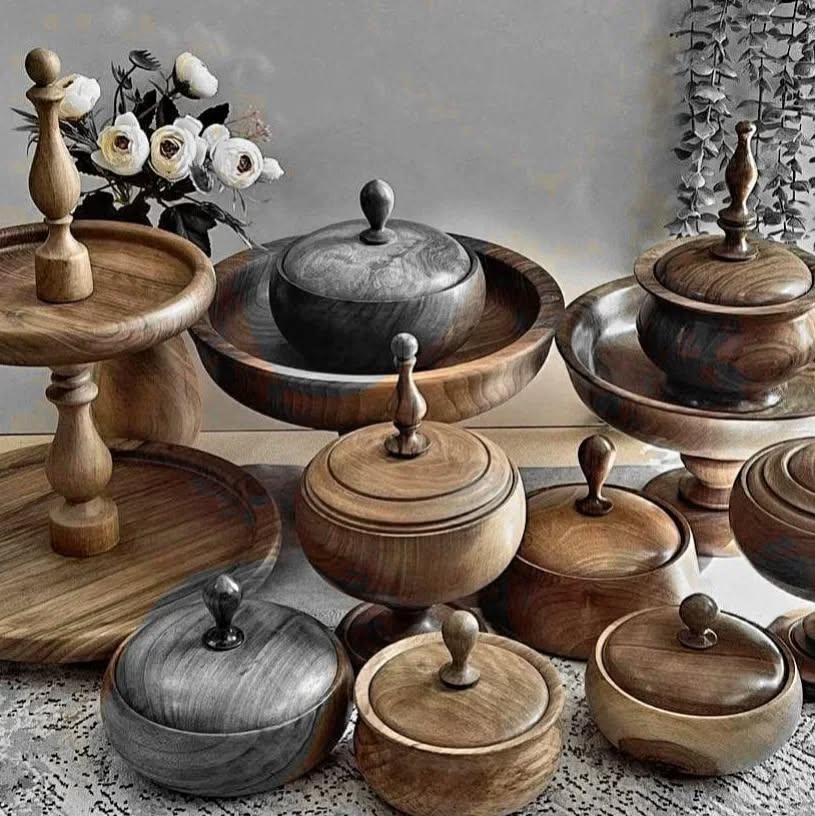 ظروف چوبی شکلات خوری وقندان چوبی کادوی اصفهان|ظروف سرو و پذیرایی|اصفهان, عسگریه|دیوار