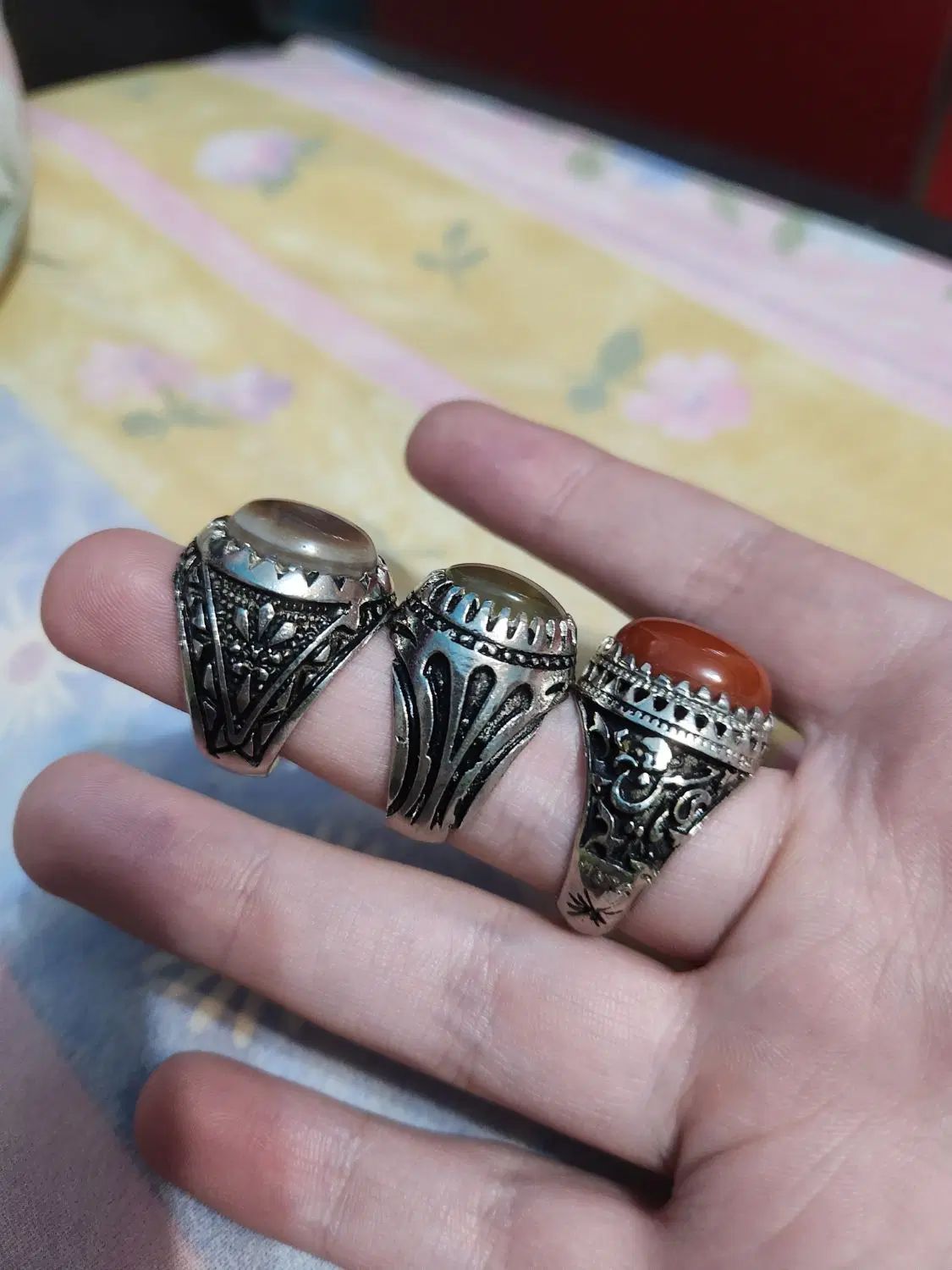 ۳ انگشتر نگین سنگ اصل طبیعی رکاب استیل دانه ای ۱۰۰|جواهرات|رشت, رشتیان|دیوار