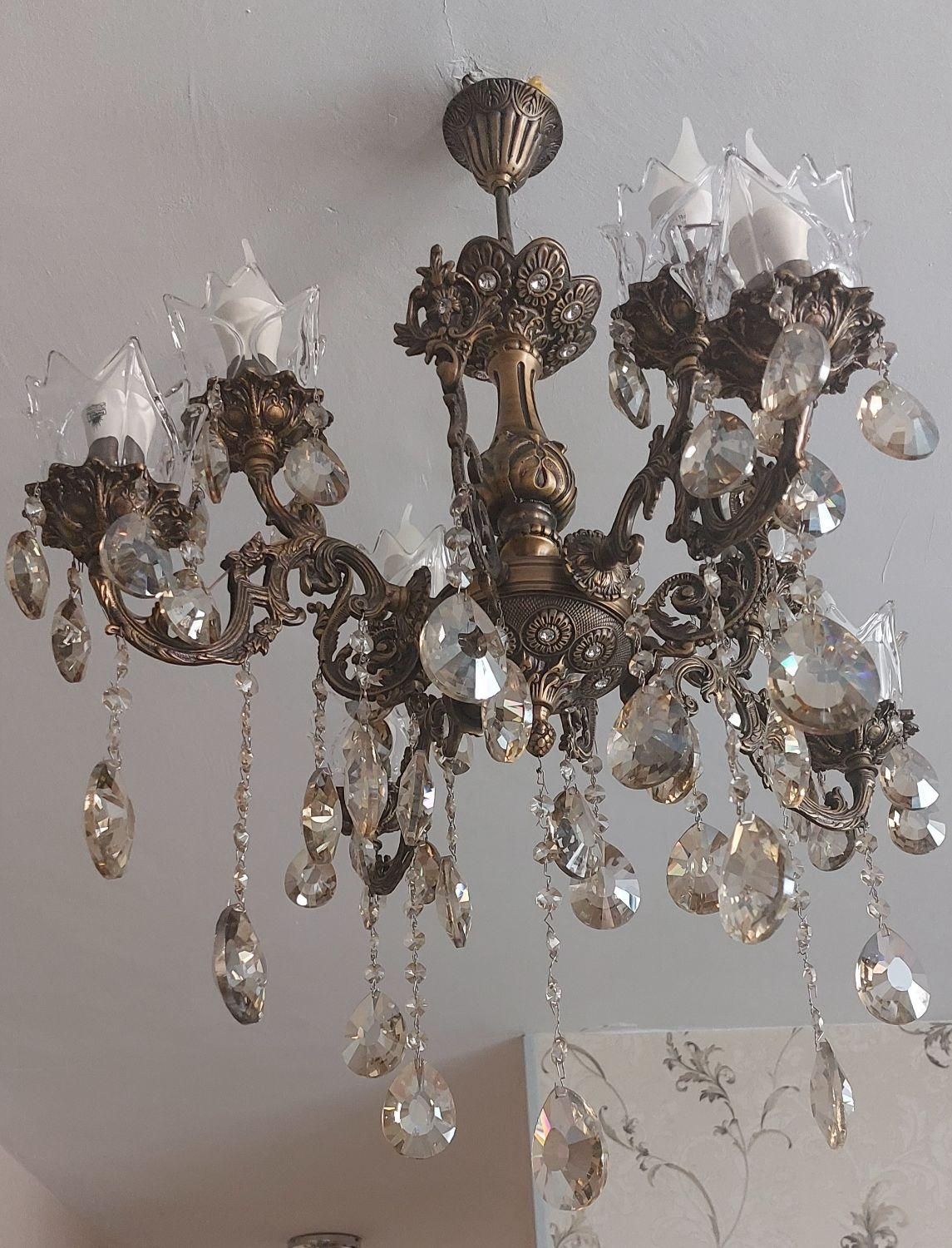 لوستر برنز ۴ شاخه دوتایی|لوستر و چراغ آویز|پردیس, فاز ۳|دیوار