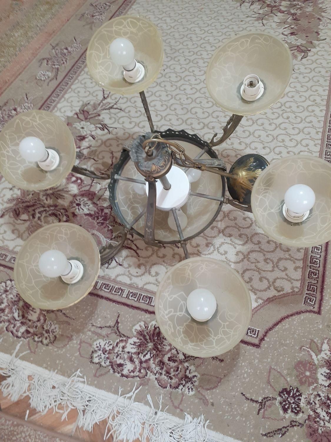 لوستر برنجی ۶ شاخه|لوستر و چراغ آویز|صفادشت, |دیوار