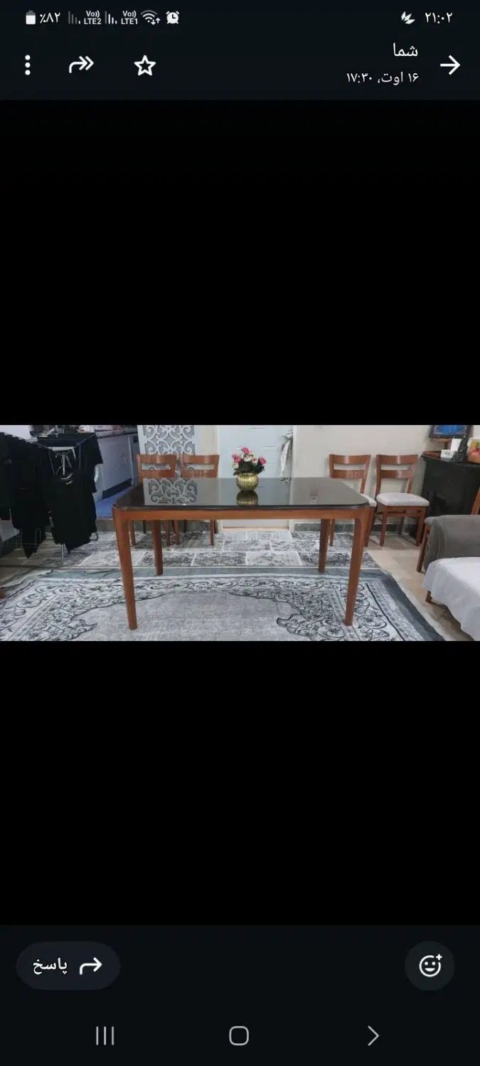 میز ناهار خوری چوبی ۶ نفره باشیشه دودی بدون صندلی|میز و صندلی غذاخوری|اندیشه, اندیشه فاز ۱|دیوار