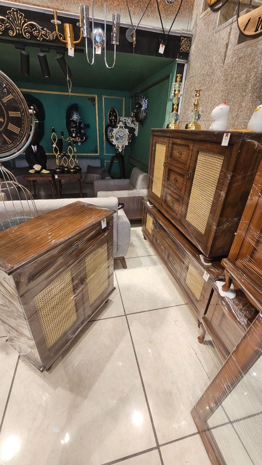 کنسول حصیری تمام چوب سرویس چوب میزتی وی|بوفه، ویترین، کنسول|مشهد, توس (بلوار توس)|دیوار