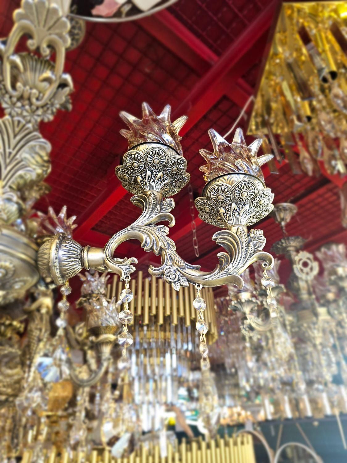 ۶شاخه برنزی باحباب وکرستال|لوستر و چراغ آویز|کرمان, |دیوار