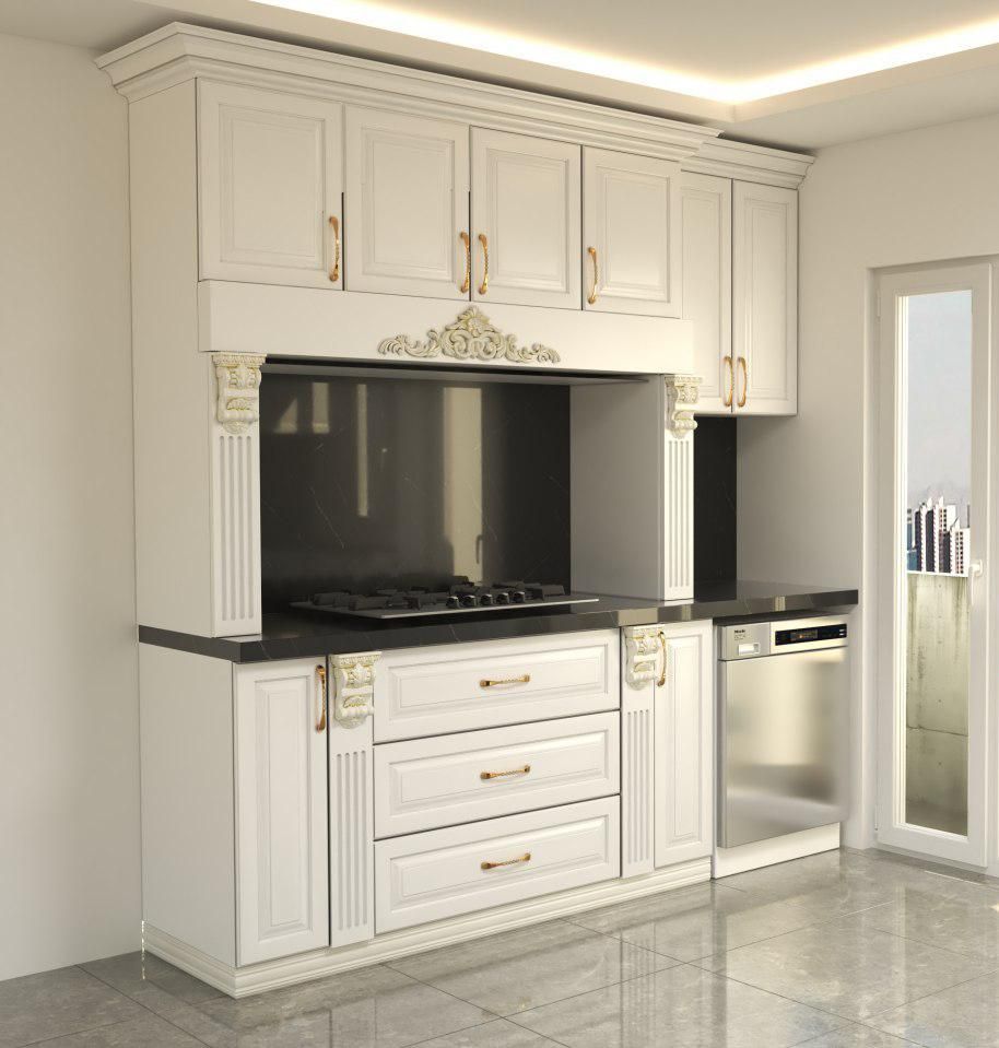 کابینت نئوکلاسیک کف تراش سفید|مصالح و تجهیزات ساختمان|اندیشه, اندیشه فاز ۱|دیوار