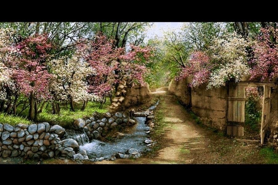 نخ و نقشه آماده بافت تابلوفرش کوچه باغ|تابلو فرش|اصفهان, باغ دریاچه|دیوار