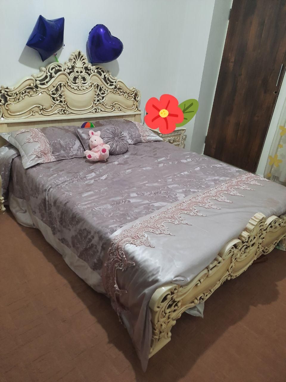 تخت خواب دو نفره چوب راش|تخت و سرویس خواب|وحیدیه, |دیوار