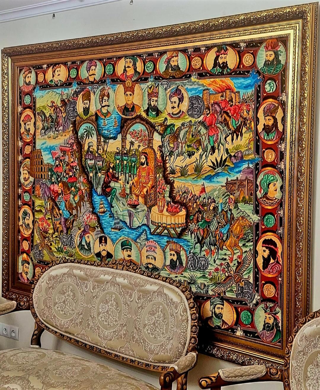 تابلو فرش دستباف شاهکار سلاطین ۲۲۵ در ۱۷۵ چهارمتری|تابلو فرش|تهران, پونک|دیوار