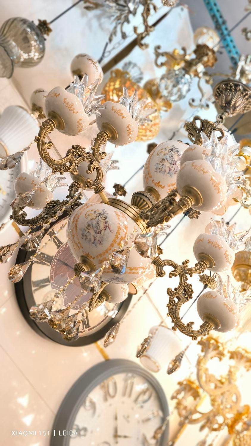 لوستر دوگل بزرگ چینی/سرامیکی لامپا۴شاخه ۸لامپه اصل|لوستر و چراغ آویز|تبریز, |دیوار